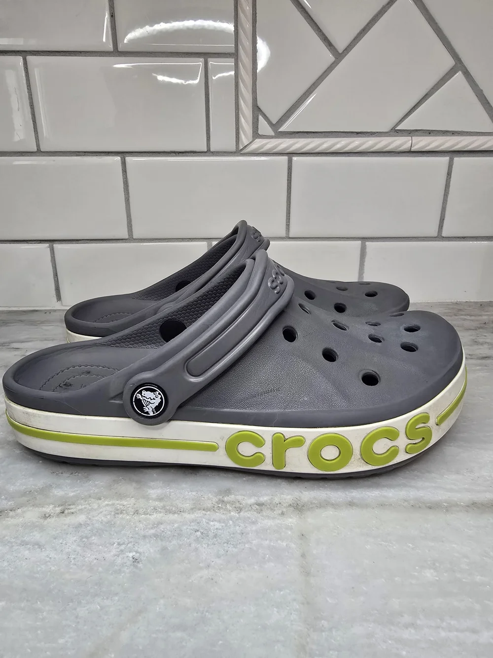 Crocs Crocband Clogs Gray Lime Green Men's 5 Women's 7
